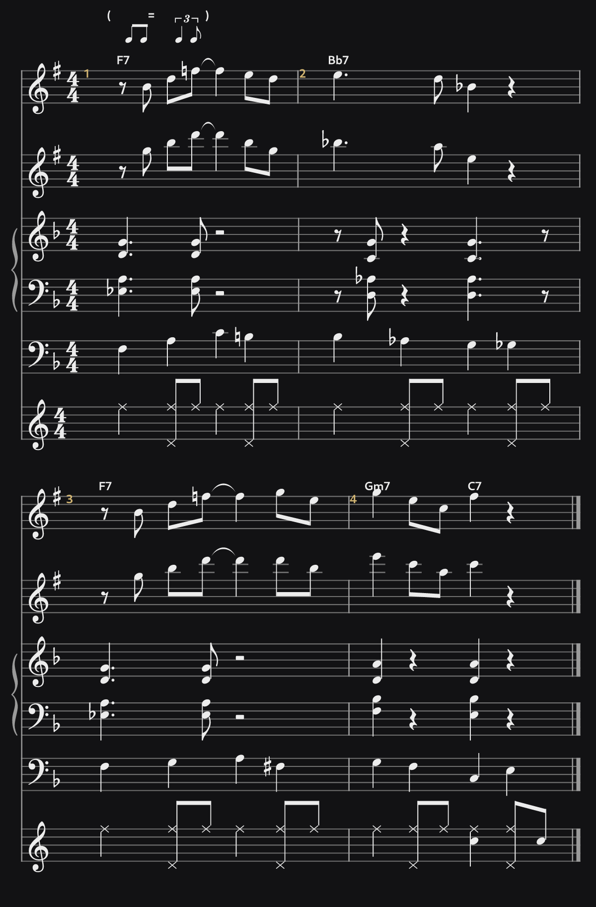 Blues in F — Horn Soli — notation
